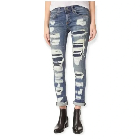 ♥Rag & Bone ♥️| Dre Distressed & Repaired Mid Rise Skinny Jean's Ada Brigade 26 - Picture 1 of 7